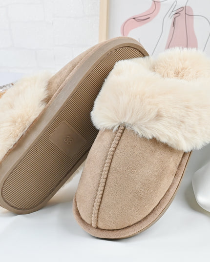 Papuci de Dama,Din Piele Ecologica Intoarsa, Imblaniti,PD1070,Kaki