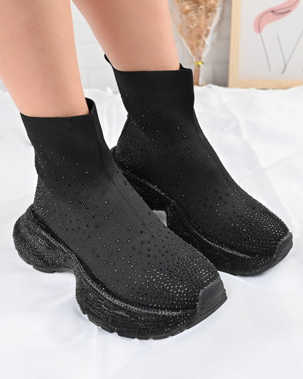 Pantofi Sport Inalti De Dama,Cu model sosete,D1384,Negru