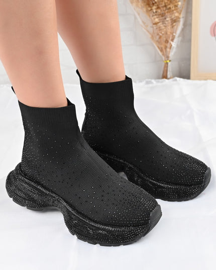 Pantofi Sport Inalti De Dama,Cu model sosete,D1384,Negru