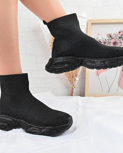 Pantofi Sport Inalti De Dama,Cu model sosete,D1384,Negru