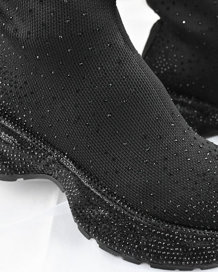 Pantofi Sport Inalti De Dama,Cu model sosete,D1384,Negru