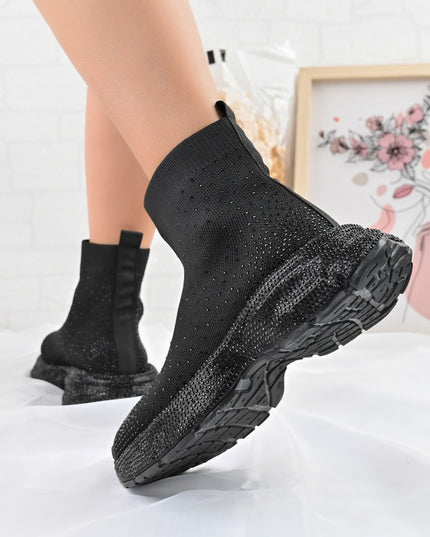 Pantofi Sport Inalti De Dama,Cu model sosete,D1384,Negru