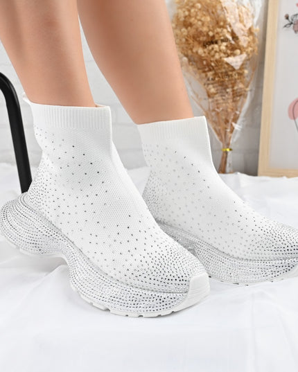 Pantofi Sport Inalti De Dama,Cu model sosete,D1384,Alb