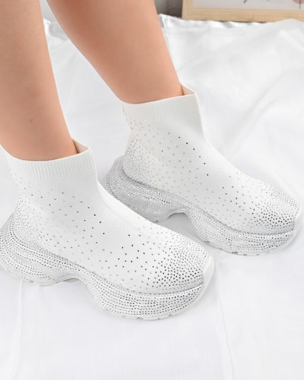 Pantofi Sport Inalti De Dama,Cu model sosete,D1384,Alb