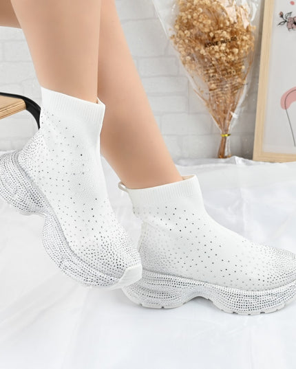 Pantofi Sport Inalti De Dama,Cu model sosete,D1384,Alb