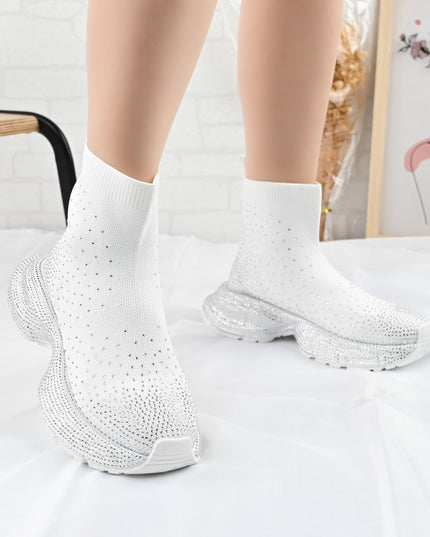 Pantofi Sport Inalti De Dama,Cu model sosete,D1384,Alb