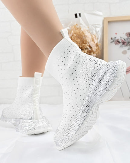 Pantofi Sport Inalti De Dama,Cu model sosete,D1384,Alb