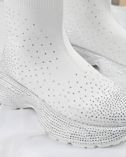 Pantofi Sport Inalti De Dama,Cu model sosete,D1384,Alb