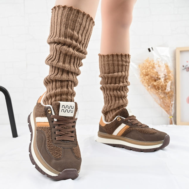 Pantofi Sport De Dama,Cu interior imblanit,D1444,Maro