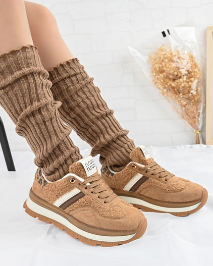 Pantofi Sport De Dama,Cu interior imblanit,D1444,Camel