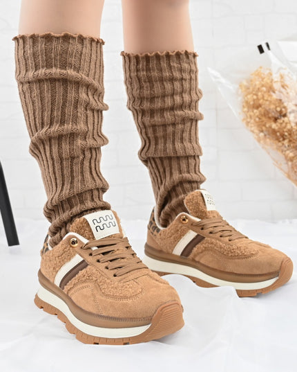 Pantofi Sport De Dama,Cu interior imblanit,D1444,Camel