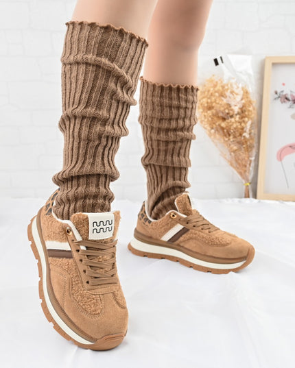 Pantofi Sport De Dama,Cu interior imblanit,D1444,Camel