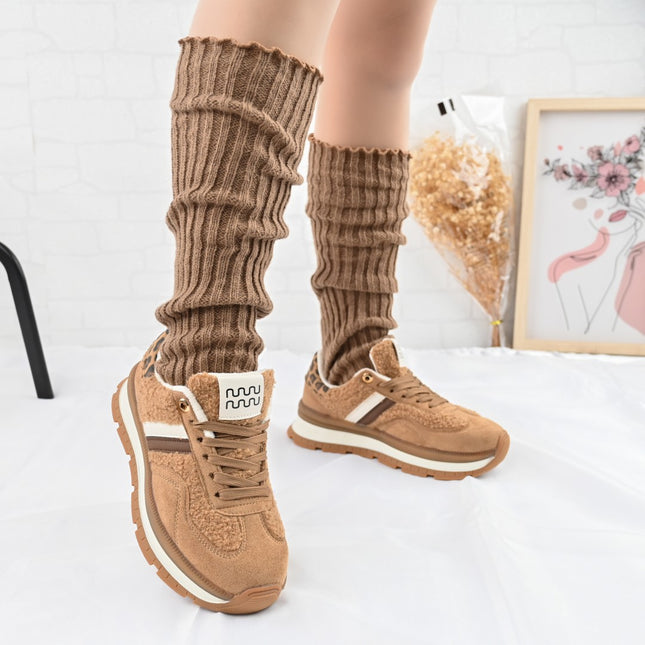 Pantofi Sport De Dama,Cu interior imblanit,D1444,Camel