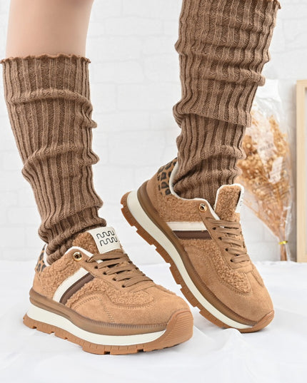 Pantofi Sport De Dama,Cu interior imblanit,D1444,Camel