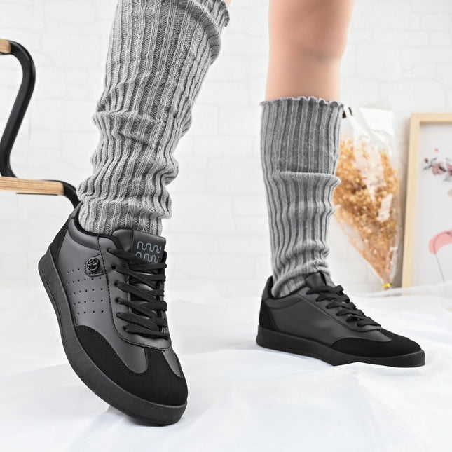 Pantofi Sport De dama,Din piele ecologica intoarsa,D1406,Negru