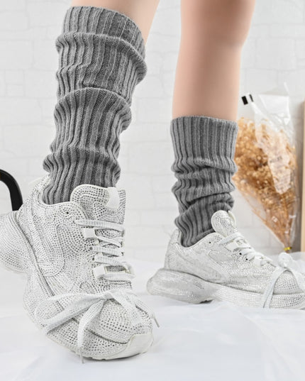 Дамски спортни обувки, изработени от еко-велур кожа, с кристали, D1397, бели