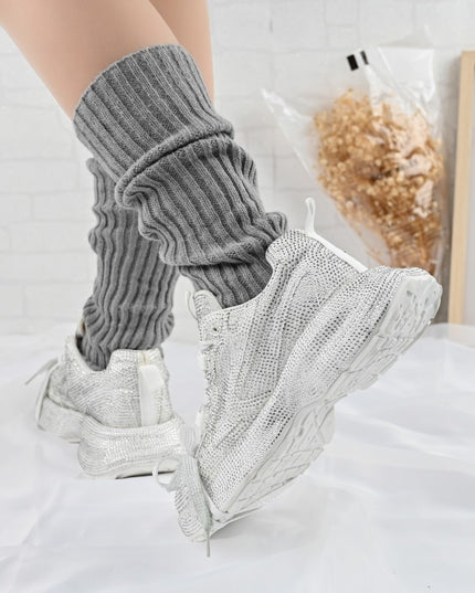 Дамски спортни обувки, изработени от еко-велур кожа, с кристали, D1397, бели