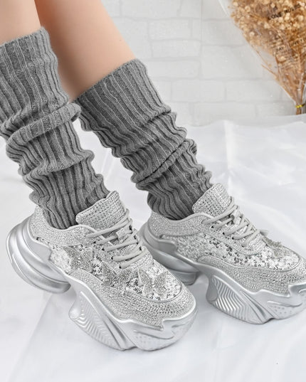 Дамски спортни обувки, изработени от велур, D1382, Сребрист