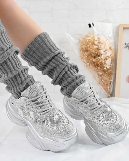 Дамски спортни обувки, изработени от велур, D1382, Сребрист