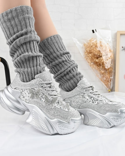 Дамски спортни обувки, изработени от велур, D1382, Сребрист