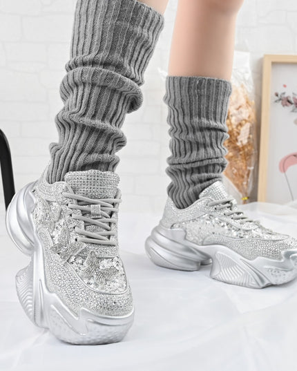 Дамски спортни обувки, изработени от велур, D1382, Сребрист