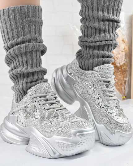 Дамски спортни обувки, изработени от велур, D1382, Сребрист