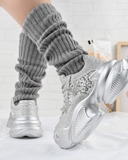 Дамски спортни обувки, изработени от велур, D1382, Сребрист