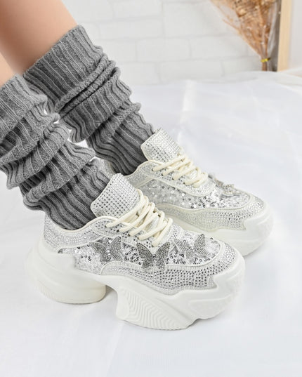 Дамски спортни обувки, Изработени от велур, D1382, Бели