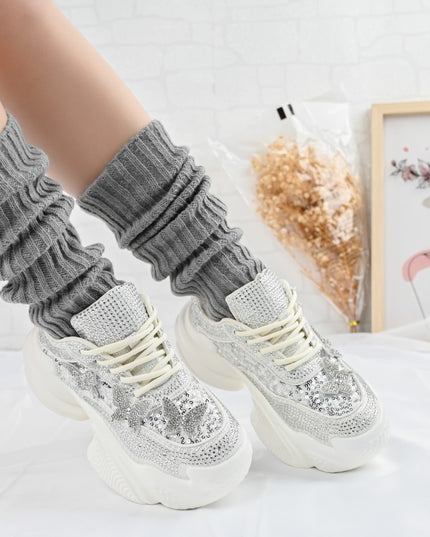 Дамски спортни обувки, Изработени от велур, D1382, Бели