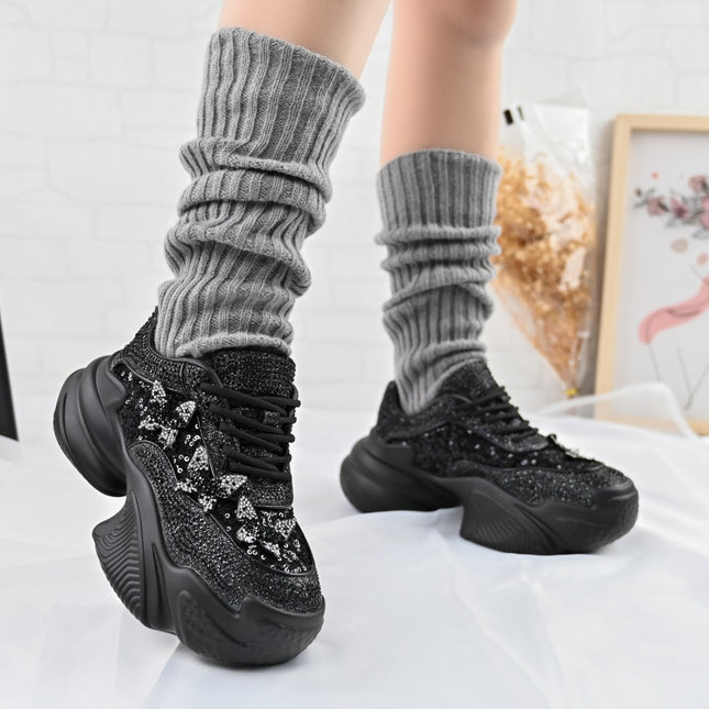 Pantofi sport De dama,Din piele ecologica intoarsa,D1382,Negru