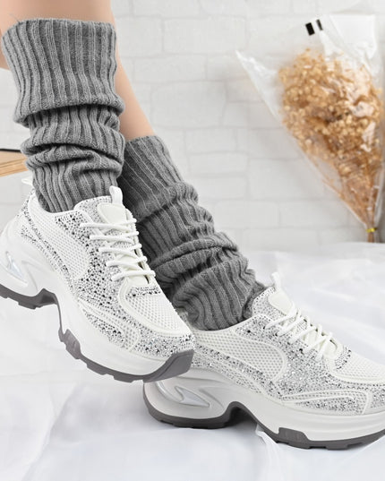 Pantofi Sport De Dama,Cu Insertii De Plasa si Strasuri,D1414,Alb