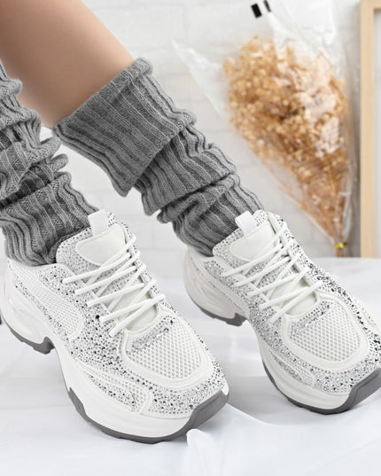 Pantofi Sport De Dama,Cu Insertii De Plasa si Strasuri,D1414,Alb