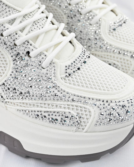 Pantofi Sport De Dama,Cu Insertii De Plasa si Strasuri,D1414,Alb