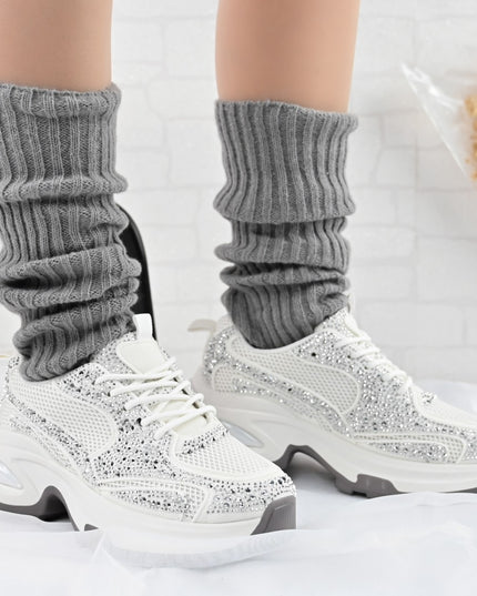 Pantofi Sport De Dama,Cu Insertii De Plasa si Strasuri,D1414,Alb