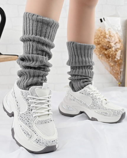 Pantofi Sport De Dama,Cu Insertii De Plasa si Strasuri,D1414,Alb