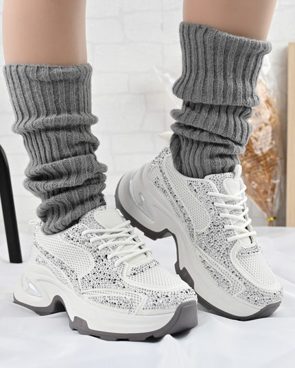 Pantofi Sport De Dama,Cu Insertii De Plasa si Strasuri,D1414,Alb