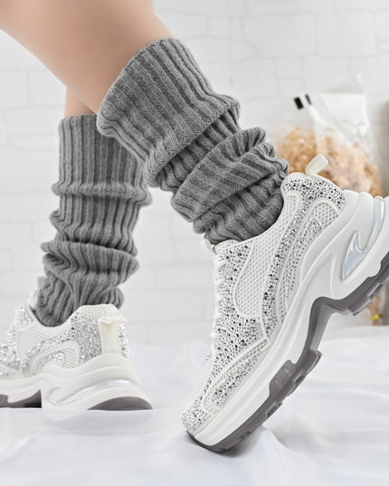 Pantofi Sport De Dama,Cu Insertii De Plasa si Strasuri,D1414,Alb