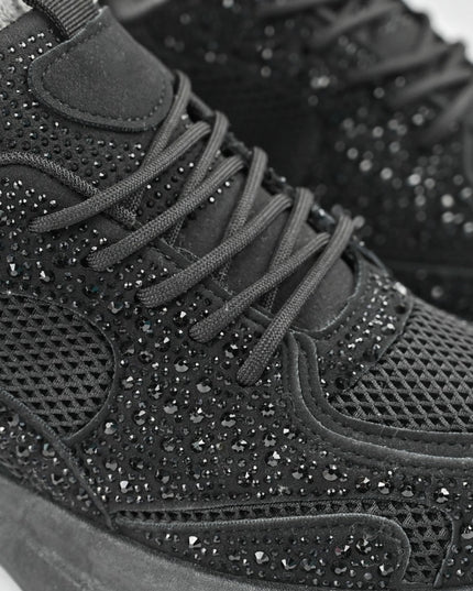 Дамски спортни обувки, с мрежести вложки и кристали, D1414, черни