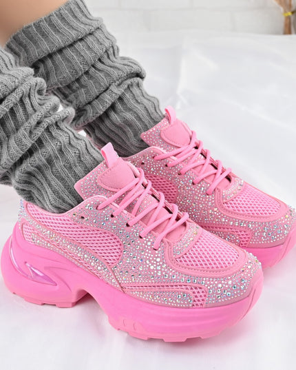 Pantofi Sport De Dama,Cu Insertii De Plasa si Strasuri,D1414,Roz