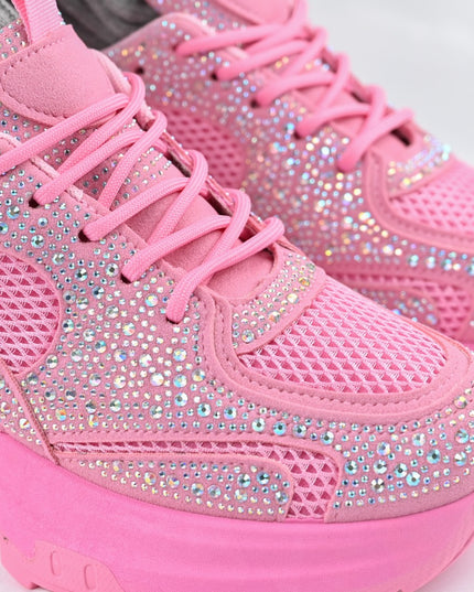 Pantofi Sport De Dama,Cu Insertii De Plasa si Strasuri,D1414,Roz