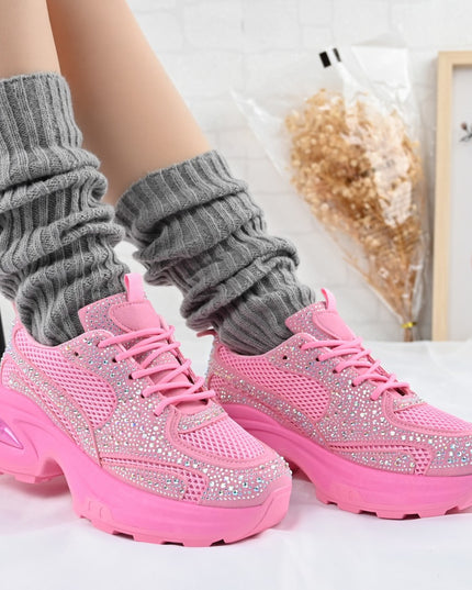 Pantofi Sport De Dama,Cu Insertii De Plasa si Strasuri,D1414,Roz