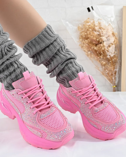 Pantofi Sport De Dama,Cu Insertii De Plasa si Strasuri,D1414,Roz