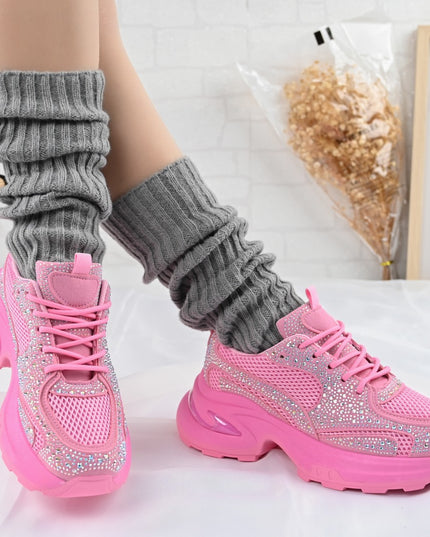 Pantofi Sport De Dama,Cu Insertii De Plasa si Strasuri,D1414,Roz