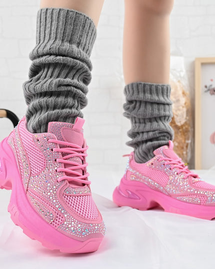 Pantofi Sport De Dama,Cu Insertii De Plasa si Strasuri,D1414,Roz