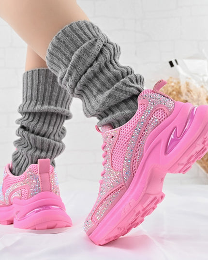 Pantofi Sport De Dama,Cu Insertii De Plasa si Strasuri,D1414,Roz