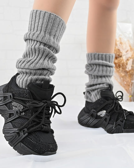 Дамски спортни обувки, изработени от еко-велур кожа, с кристали, D1408, черни