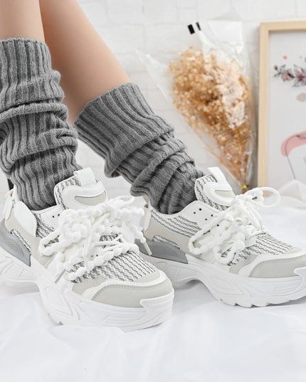 Дамски спортни обувки, с мрежести вложки, D1392, бял