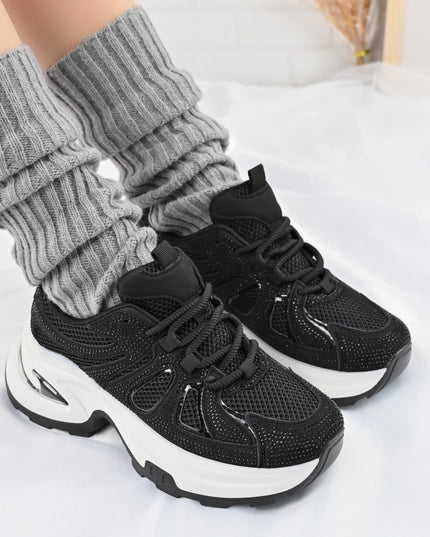 Pantofi Sport De Dama,Cu Insertii De Plasa si Strasuri,D1415,Negru