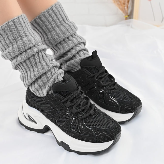 Pantofi Sport De Dama,Cu Insertii De Plasa si Strasuri,D1415,Negru
