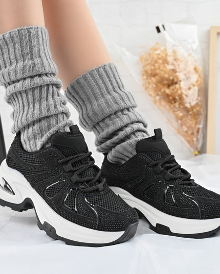 Pantofi Sport De Dama,Cu Insertii De Plasa si Strasuri,D1415,Negru